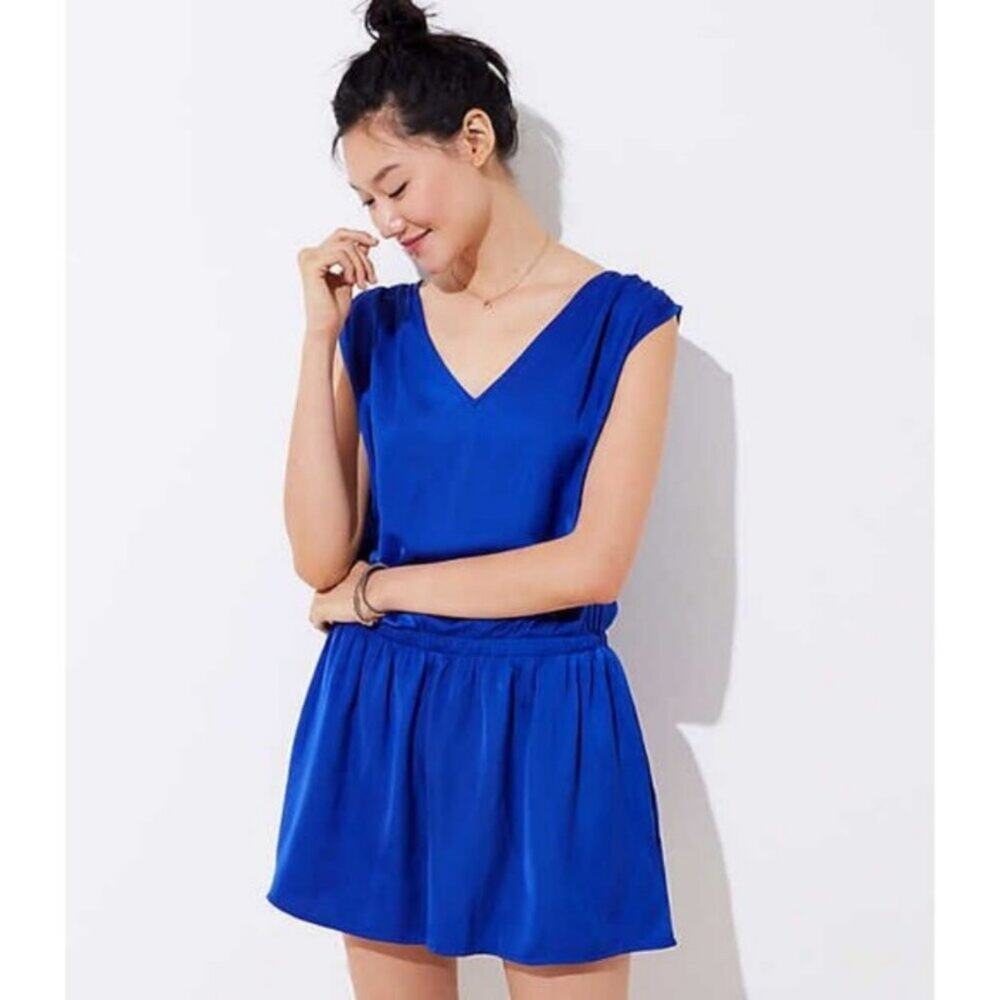 LOFT Royal Blue Satin Flowy Summer Romper‎